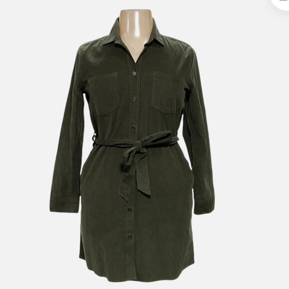 Lucky Brand Olive Button Down Corduroy Dress - M - Picture 1 of 7